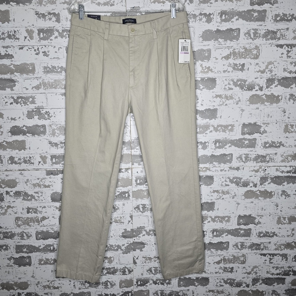 NWT Nautica Pants Mens 32x30 Beige Khakis Slim Fit Straight Leg 100% Cotton